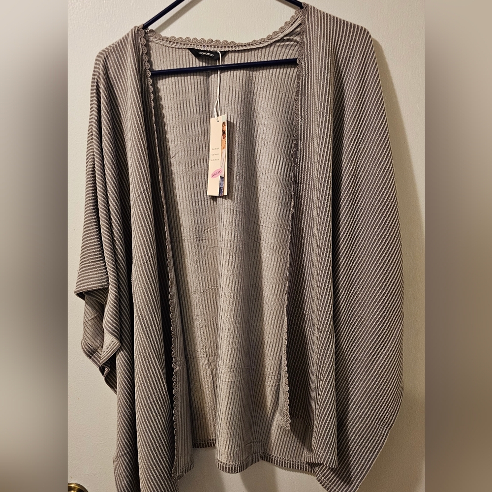 Womens Gray Kimono Coverup Open Oversized Cardigan Lace Trim Dokotoo Size Small